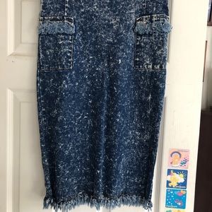 Denim skirt with white splatter paint/acid wash